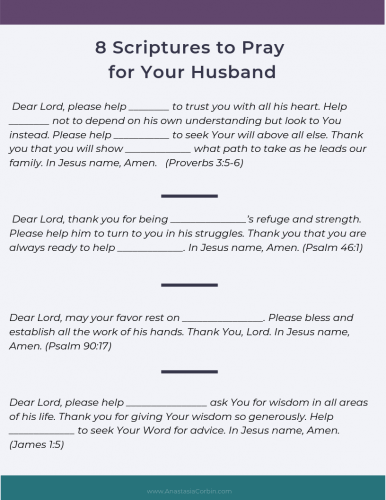8 Scriptures to Pray for Your Husband + A FREE Printable! - Anastasia ...