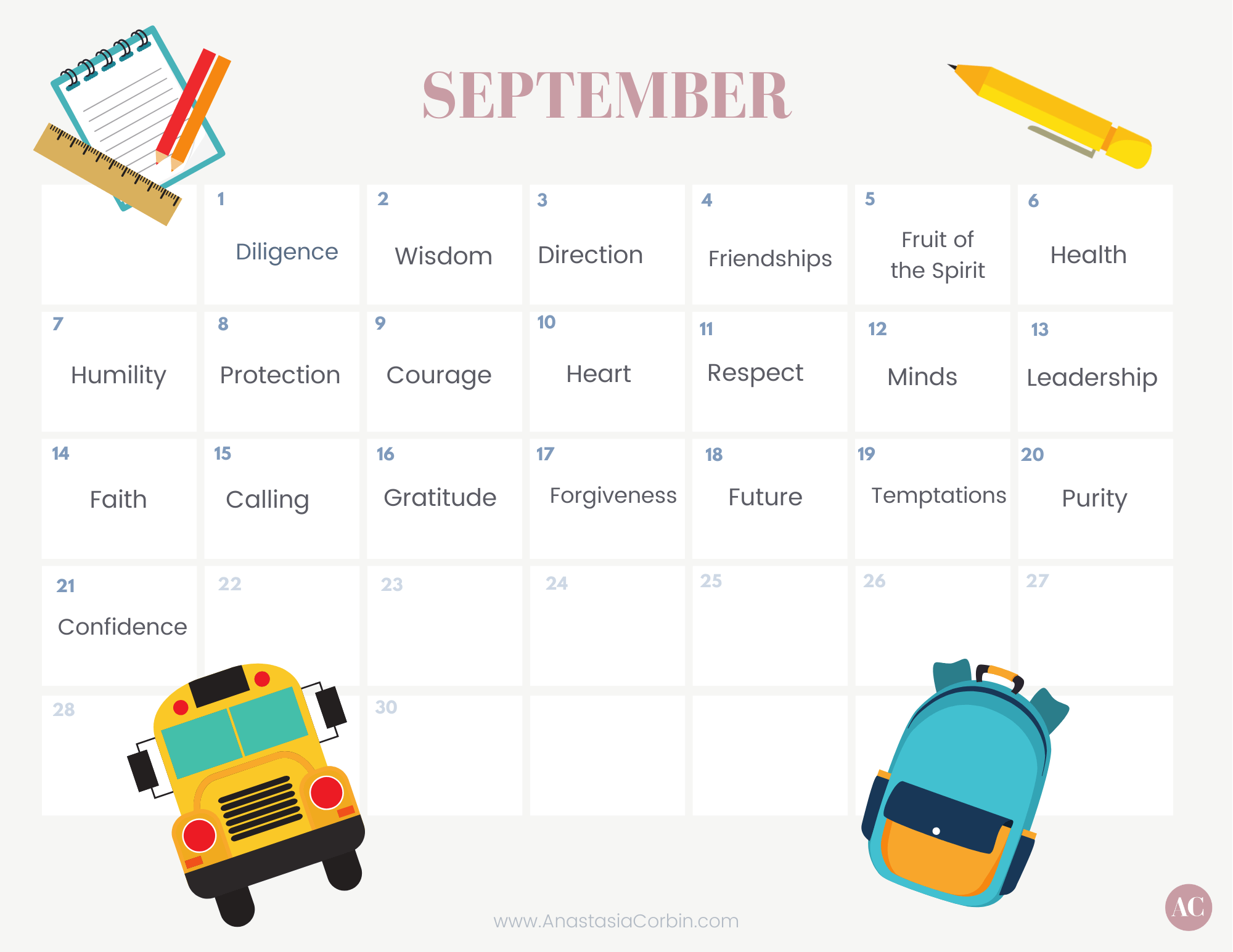 2025 Back to School Challenge Calendar (FINAL)